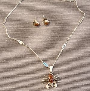 Set Amber Earrings & Pendant (Silver)